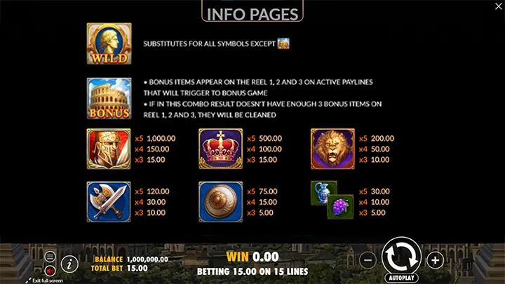 สัญลักษณ์ในเกม Roma Slot